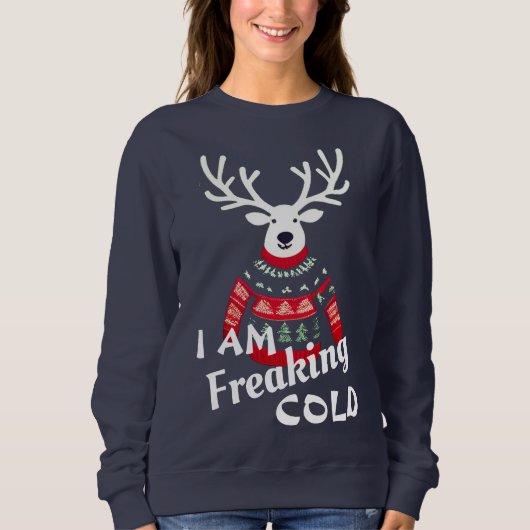 Sweatshirt Je flippe Cold Reindeer laide pull de Noël (Devant)
