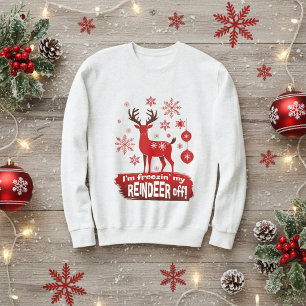 Sweatshirt Je gèle mon renne décolleté monochrome rouge
