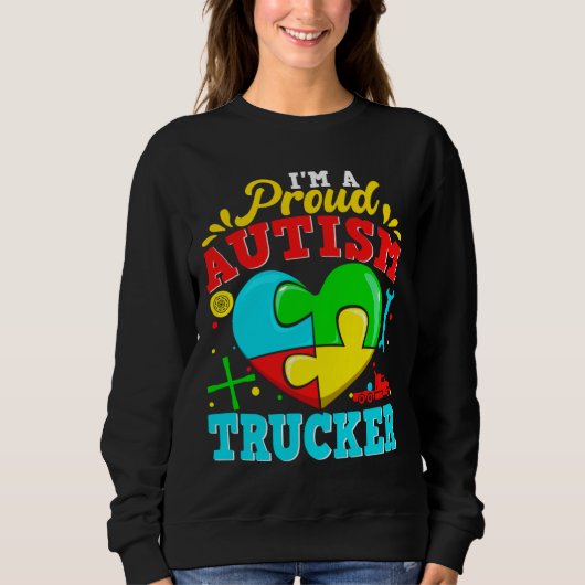 Sweatshirt Je Suis Fier Autisme Trucker Puzzle Coeur Autistiq (Devant)