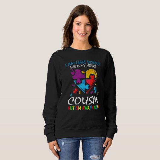 Sweatshirt Je Suis Sa Voix Bleu Cousin Sensibilisation sur l' (Devant entier)