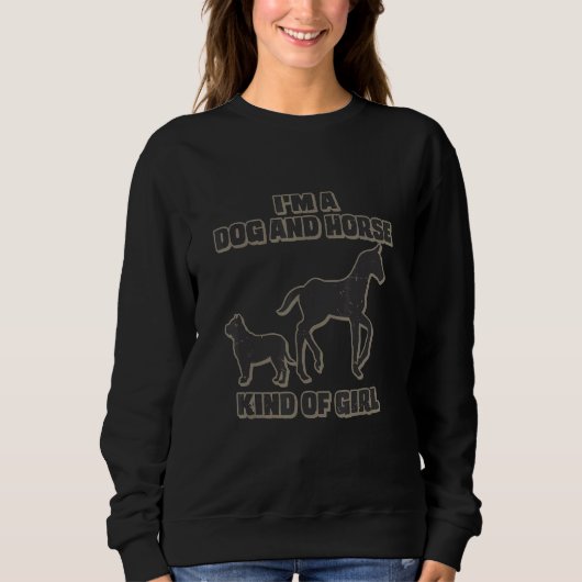 Sweatshirt Je suis un chien et un cheval genre de fille Retro (Devant)