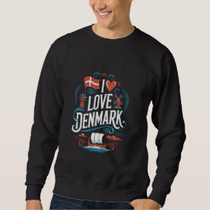 Sweatshirt Je T'aime Drapeau Danemark Moulin à Vent Viking Ba