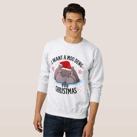 Sweatshirt je veux moo deng pour noël mignon bébé hippo (Devant entier)