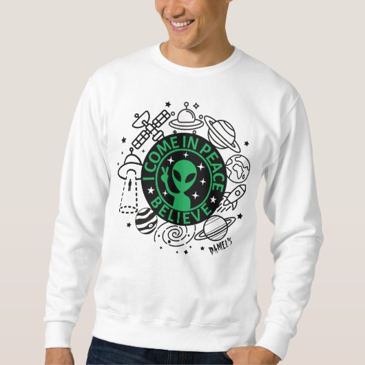 SWEATSHIRT JE VIENS EN PAIX ALIEN VERT (Devant)