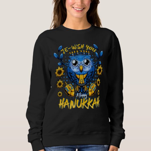Sweatshirt Je Vous Souhaite Un Heureux Hanoukka Menorah Owl H (Devant)