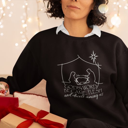 Sweatshirt Jean 1:14 Noël Écriture de la Nativité Noir