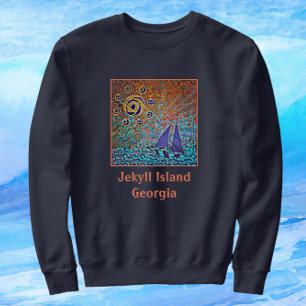 Sweatshirt Jekyll Island, GA Sailboat, Ocean Waves et Sun S