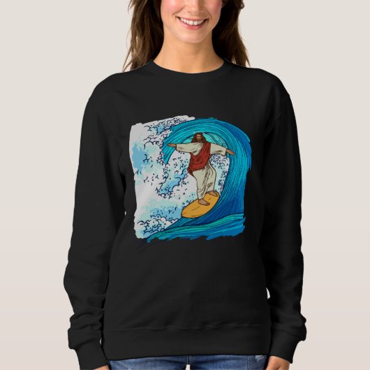 Sweatshirt Jesus Christ Surfing Summer Surfer Surfboard (Devant)