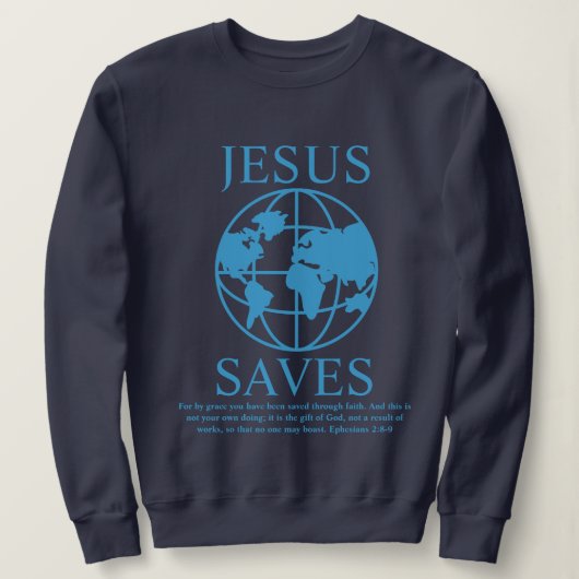Sweatshirt Jesus Saves Graphic 90's bleu foncé (Design devant)