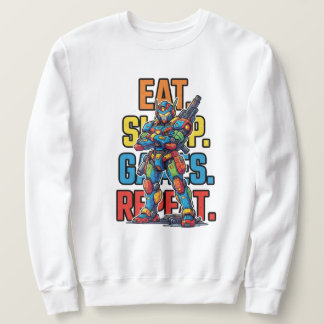 Sweatshirt Jeton Sleep Games Mecha, Manger, Dormir, Jeux, Rép