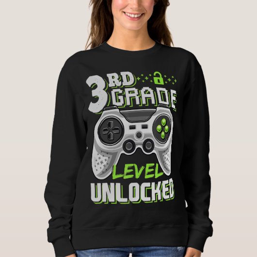 Sweatshirt Jeu vidéo déverrouillé de 3e année à l'école (Devant)