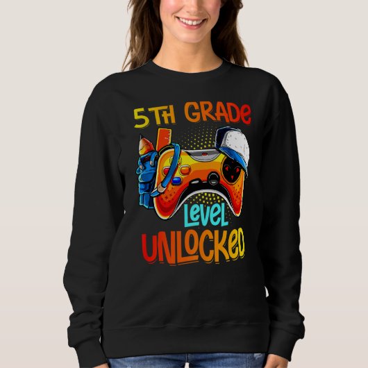 Sweatshirt Jeu vidéo déverrouillé de 5e année Retour à l'écol (Devant)