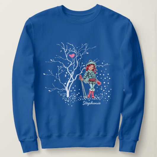 Sweatshirt Jeune fille skieuse | Nom personnalisé Cadeau de N (Design devant)