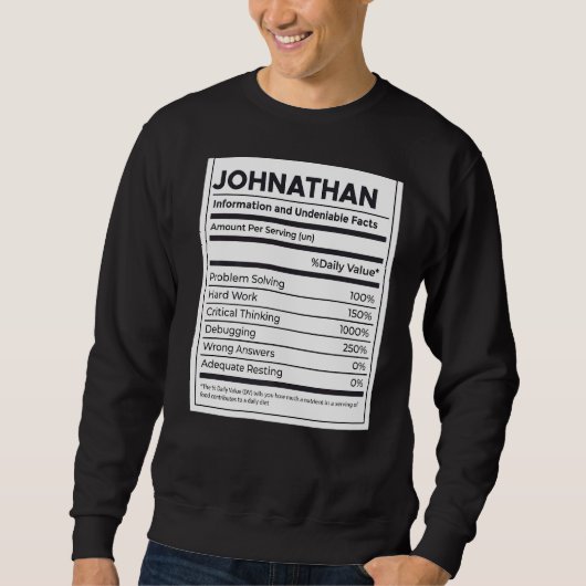 Sweatshirt Johnathan Nutrition Information Problème Résoudre (Devant)