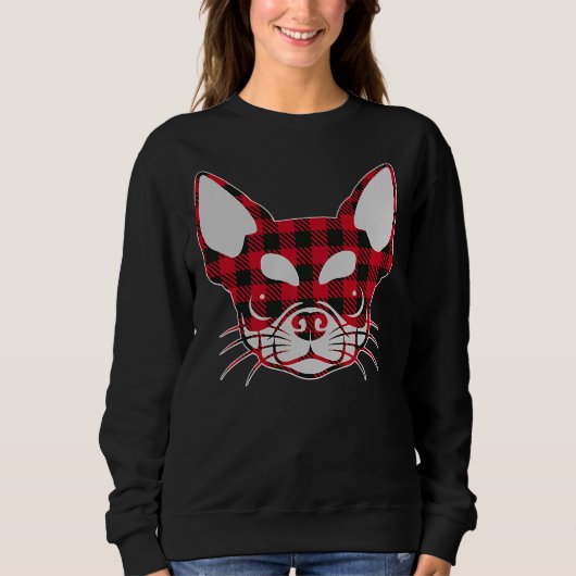 Sweatshirt Joli Buffle Rouge Plaid Chihuahua visage Noël Pa (Devant)