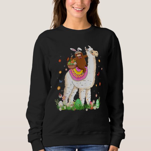 Sweatshirt Joli Bunny Sloth Riding Llama Oeufs Panier Happy E (Devant)