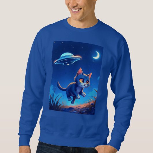 Sweatshirt Joli Chat Chassé par un OVNI (Devant)