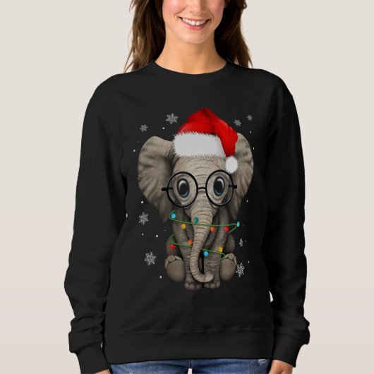 Sweatshirt Joli éléphant de Noël Lumière Santa Hat Eleph (Devant)
