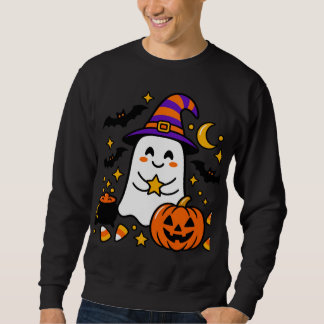 Sweatshirt Joli fantôme d'Halloween avec chapeau de sorcière,