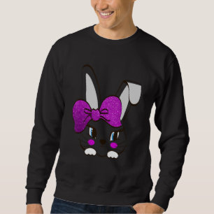 Sweatshirt Joli lapin face à bracelet violet Fête de Pâques J