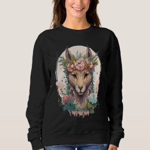 Sweatshirt Joli Lynx Aquarelle Couronne De Fleurs Floral Féli