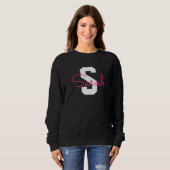 Sweatshirt Joli nom et monogramme | Noir Blanc et Rose (Devant entier)