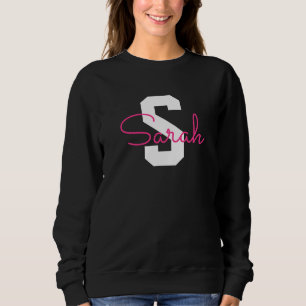 Sweatshirt Joli nom et monogramme   Noir Blanc et Rose