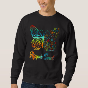 Sweatshirt Joli Papillon Hippie Soul Avec Signes de Paix Hipp