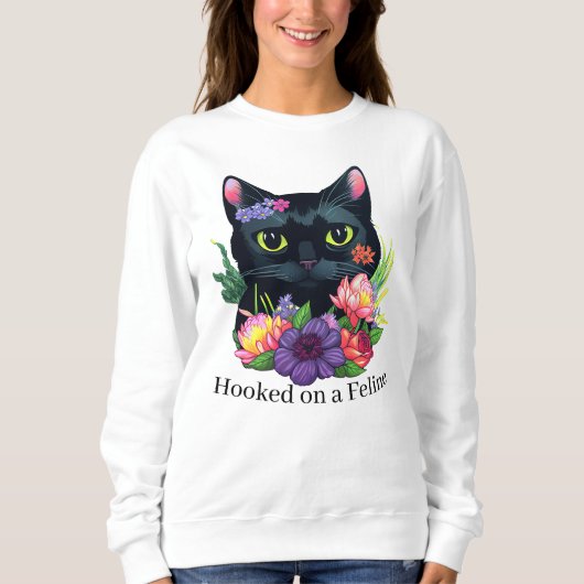 Sweatshirt Jolie chatte noir chatte fleurs chatte floral mama (Devant)
