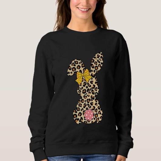 Sweatshirt Jolie Lapin Lapin Leopard Bow Cravate Joyeux Pâque (Devant)