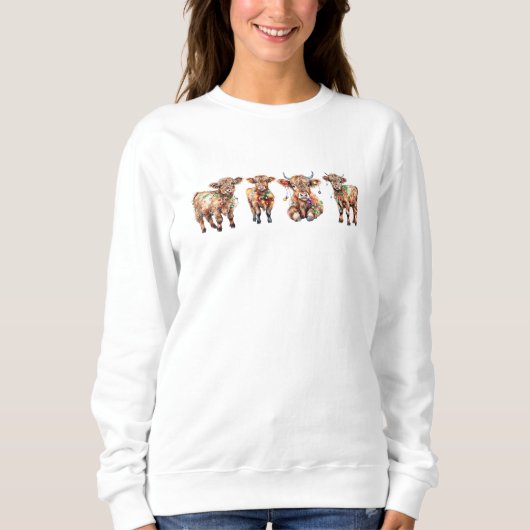 Sweatshirt Jolie Père Noël Highland Vaches, drôle Moey Noël (Devant)