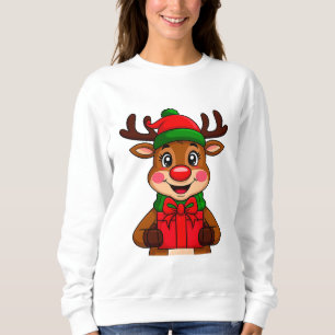 Sweatshirt Jolis rennes de Noël tenant un cadeau