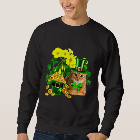 Sweatshirt Jour de la Saint Patrick de chat abyssin Leprechau (Devant)