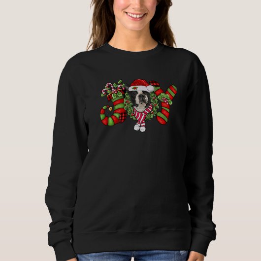Sweatshirt Joy Christmas Boston Terrier Dog Santa Pajamas Xma (Devant)
