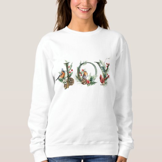Sweatshirt JOY Pine Cone Red Berry Birds Noël (Devant)