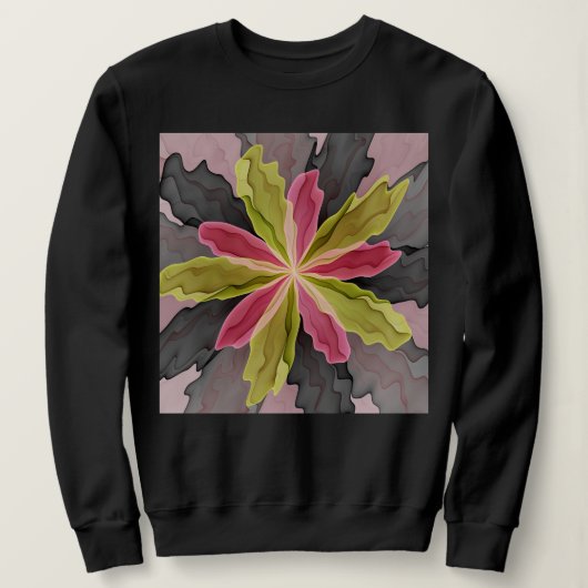 Sweatshirt Joy, Vert rose Anthracite Imaginaire Fleur Fractal (Design devant)