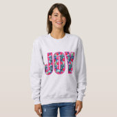 Sweatshirt JOY Word Art à Fuchsia rose et vert Turquoise (Devant entier)