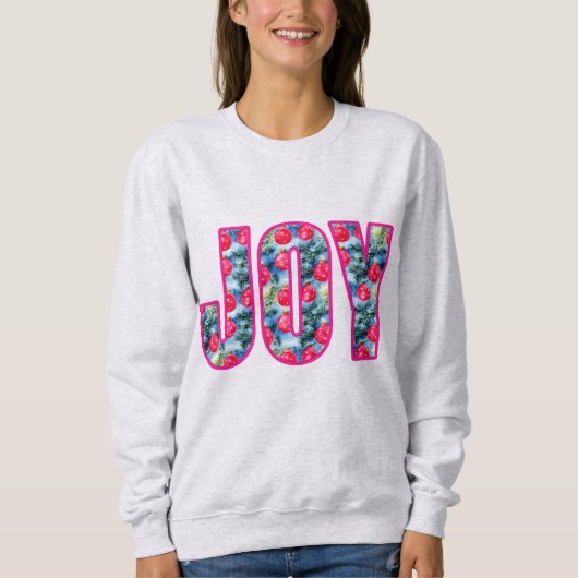 Sweatshirt JOY Word Art à Fuchsia rose et vert Turquoise (Devant)