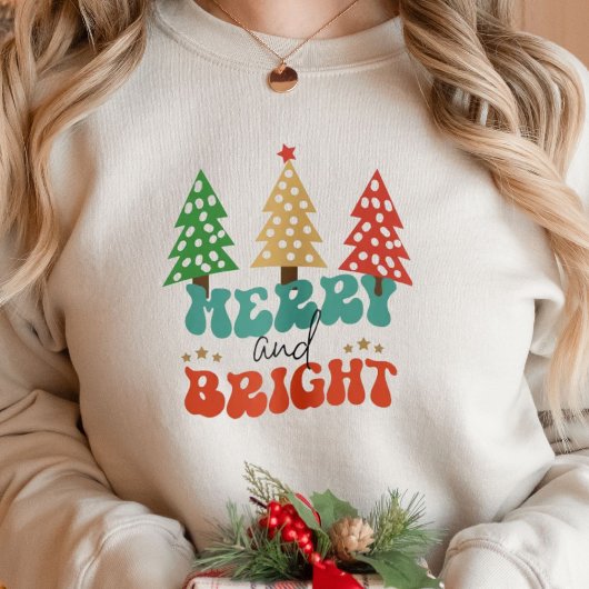 Sweatshirt Joyeuses et brillantes fêtes Arbres de Noël