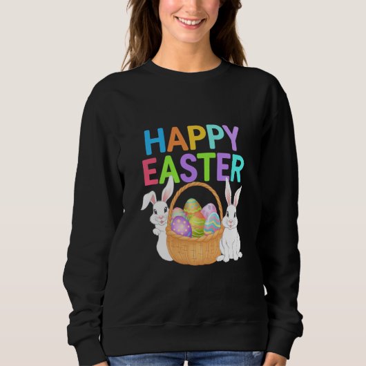 Sweatshirt Joyeuses Pâques 2025 Œufs Lapin Mignon (Devant)