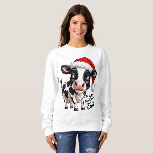 Sweatshirt Joyeuses Vacances Vache Santa Hat (Devant entier)