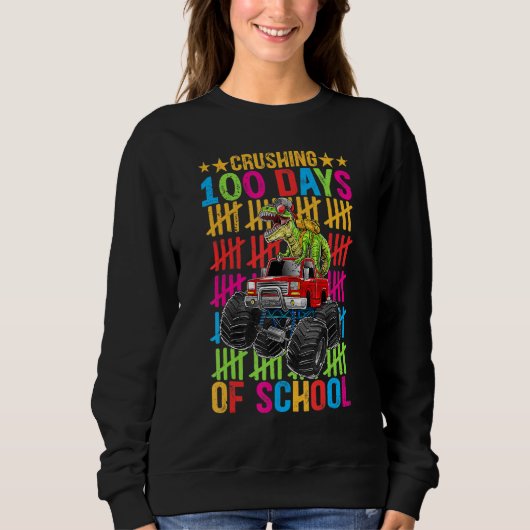 Sweatshirt Joyeux 100 Jours De Garçons Scolaires Dino Monster (Devant)