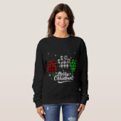 Sweatshirt Joyeux Buffalo de Noël Plaid Red White Green Chien (Devant entier)