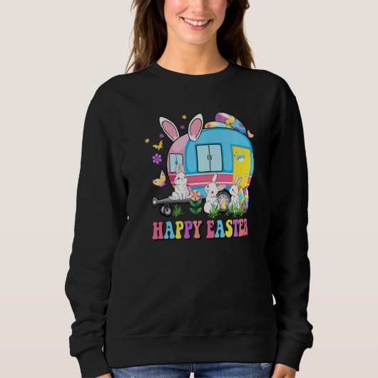 Sweatshirt Joyeux Camping Bunny de Pâques Camping Bunny de Pâ (Devant)