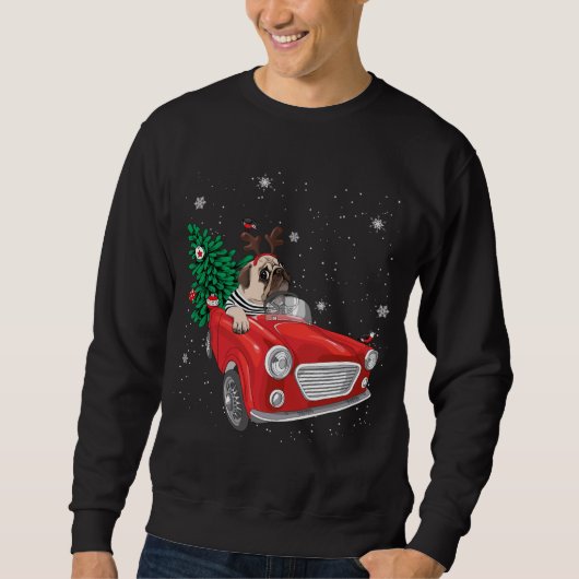 Sweatshirt Joyeux Carlin de Noël Chien Camion Rouge Joyeux fe (Devant)