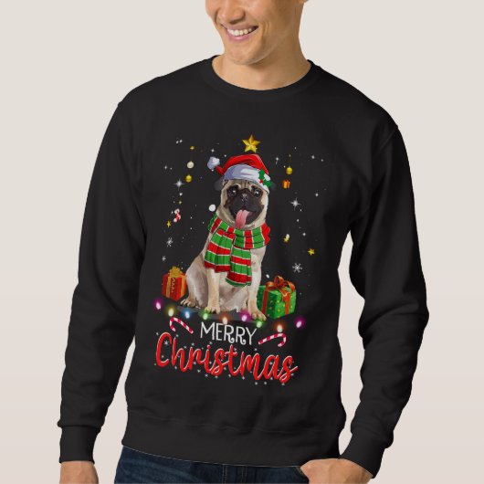 Sweatshirt Joyeux Carlin de Noël Santa Hat Tree Lumières Xma (Devant)