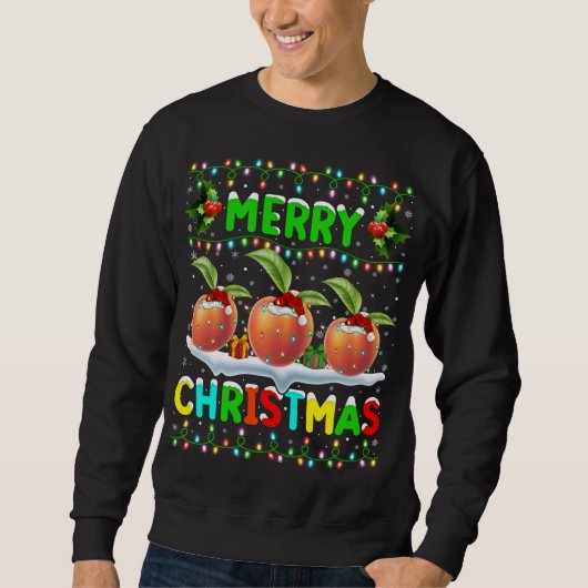 Sweatshirt Joyeux Christ de Noël Pêche Fruit Éclairage Santa (Devant)