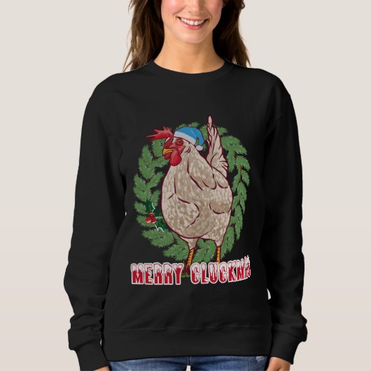 Sweatshirt Joyeux Cluckmas - Poule de Noël (Devant)