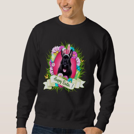 Sweatshirt Joyeux Easter Scottish Terrier portant Bunny Ear E (Devant)