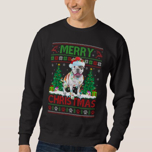 Sweatshirt Joyeux éclairage de Noël Ugly American Bulldog Chr (Devant)
